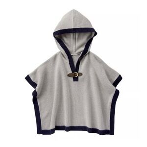 Girl's Janie & Jack Hooded Sweater Cape Knit Pullover Poncho Preppy Grey 6